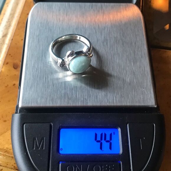 Natural Larimar Sterling Silver Turtle Ring Size 7 - Picture 6 of 8